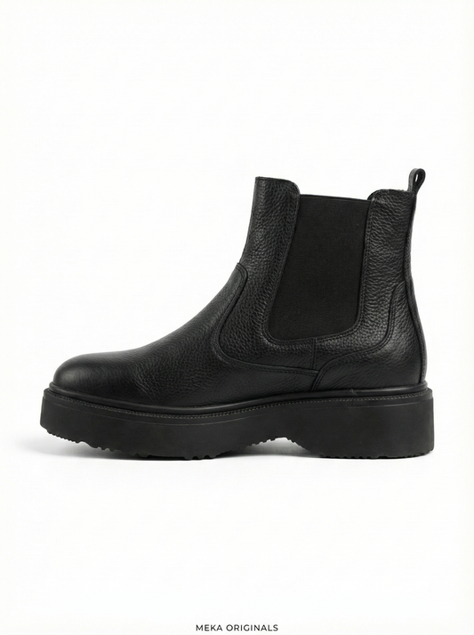 MEKA Handcrafted Genuine Leather Footwear - MEKA Black Leather Platform Chelsea Boots – Genuine Leather