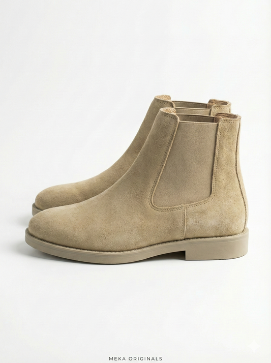 MEKA Handcrafted Genuine Leather Footwear - MEKA Beige Suede Chelsea Boots – Genuine Leather