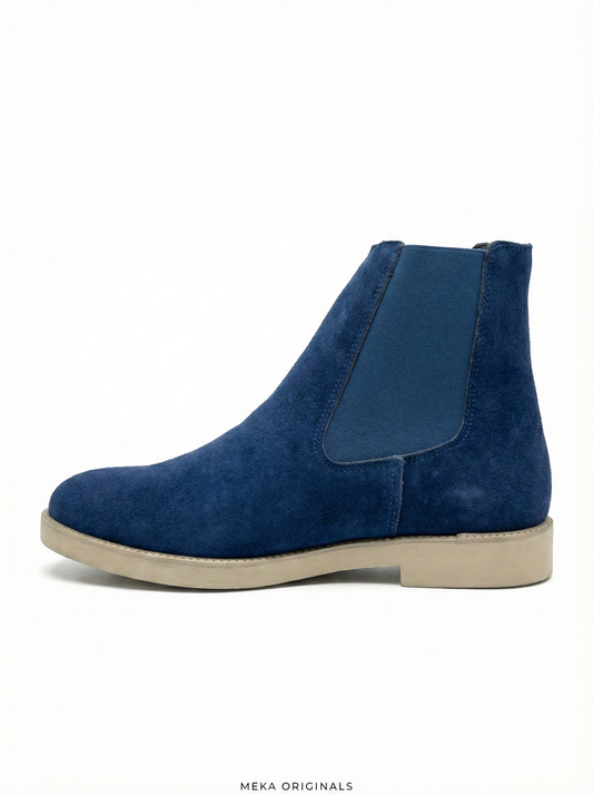 MEKA Handcrafted Genuine Leather Footwear - MEKA Navy Suede Chelsea Boots – Genuine Leather