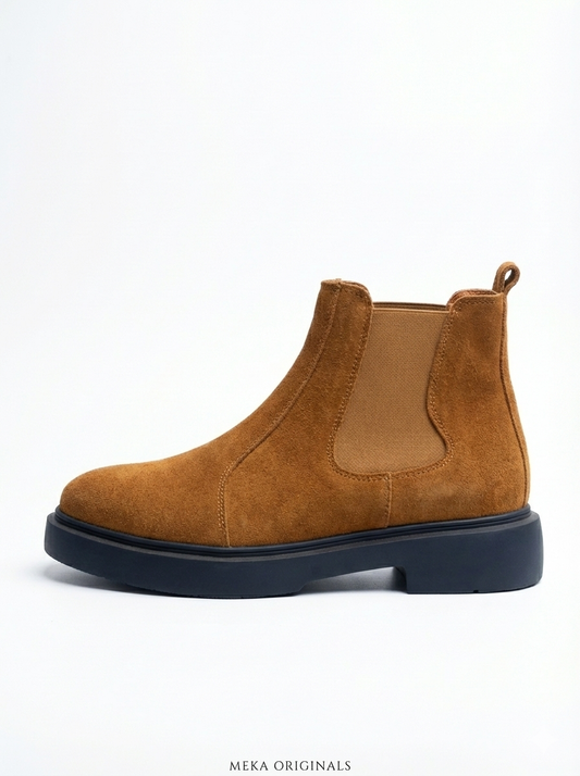 MEKA Handcrafted Genuine Leather Footwear - MEKA: Chunky Suede Chelsea Boot | Cognac