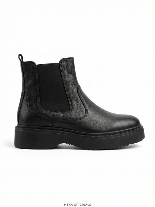 MEKA Handcrafted Genuine Leather Footwear - MEKA Black Leather Platform Chelsea Boots – Genuine Leather