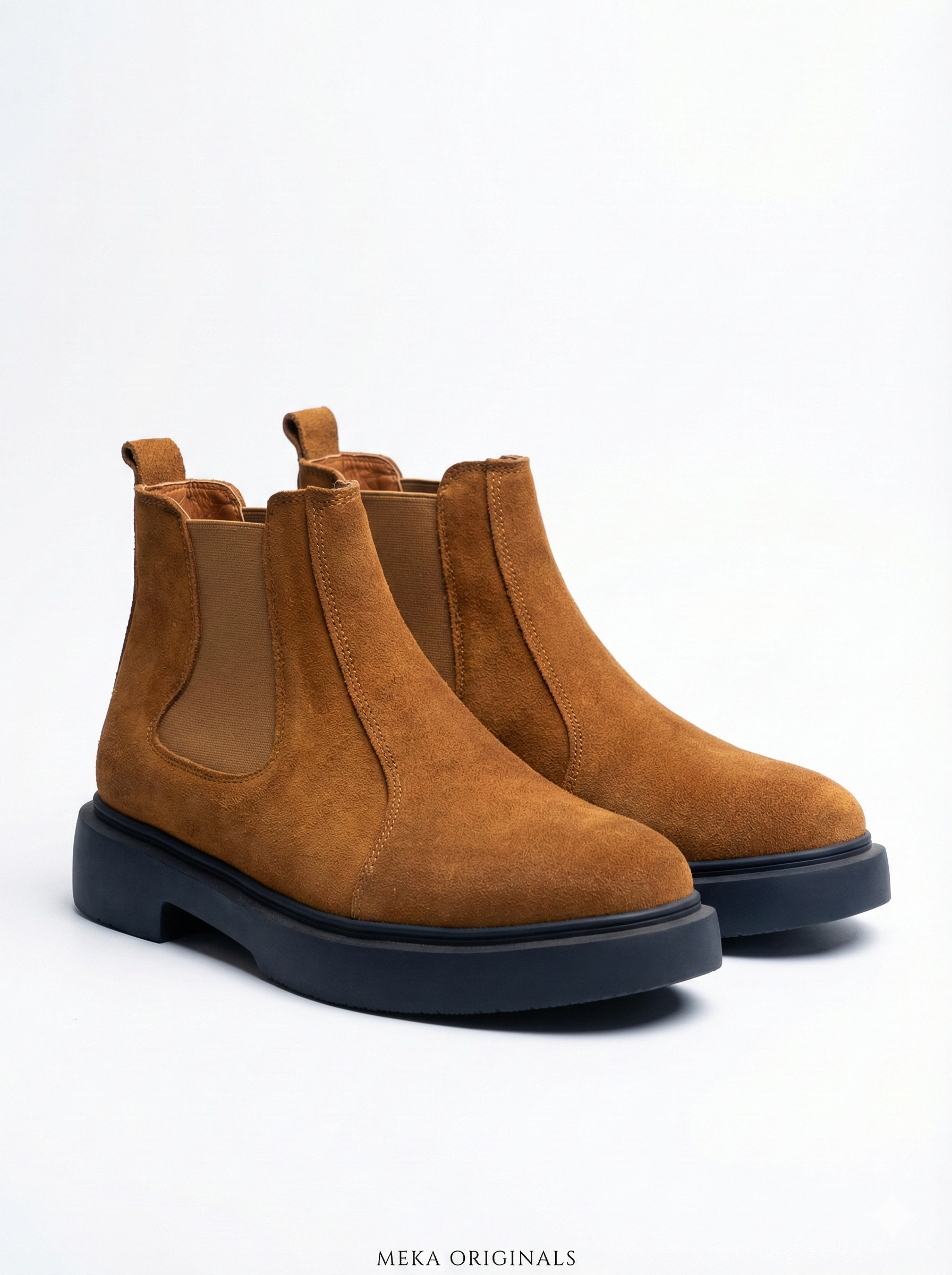MEKA Handcrafted Genuine Leather Footwear - MEKA: Chunky Suede Chelsea Boot | Cognac