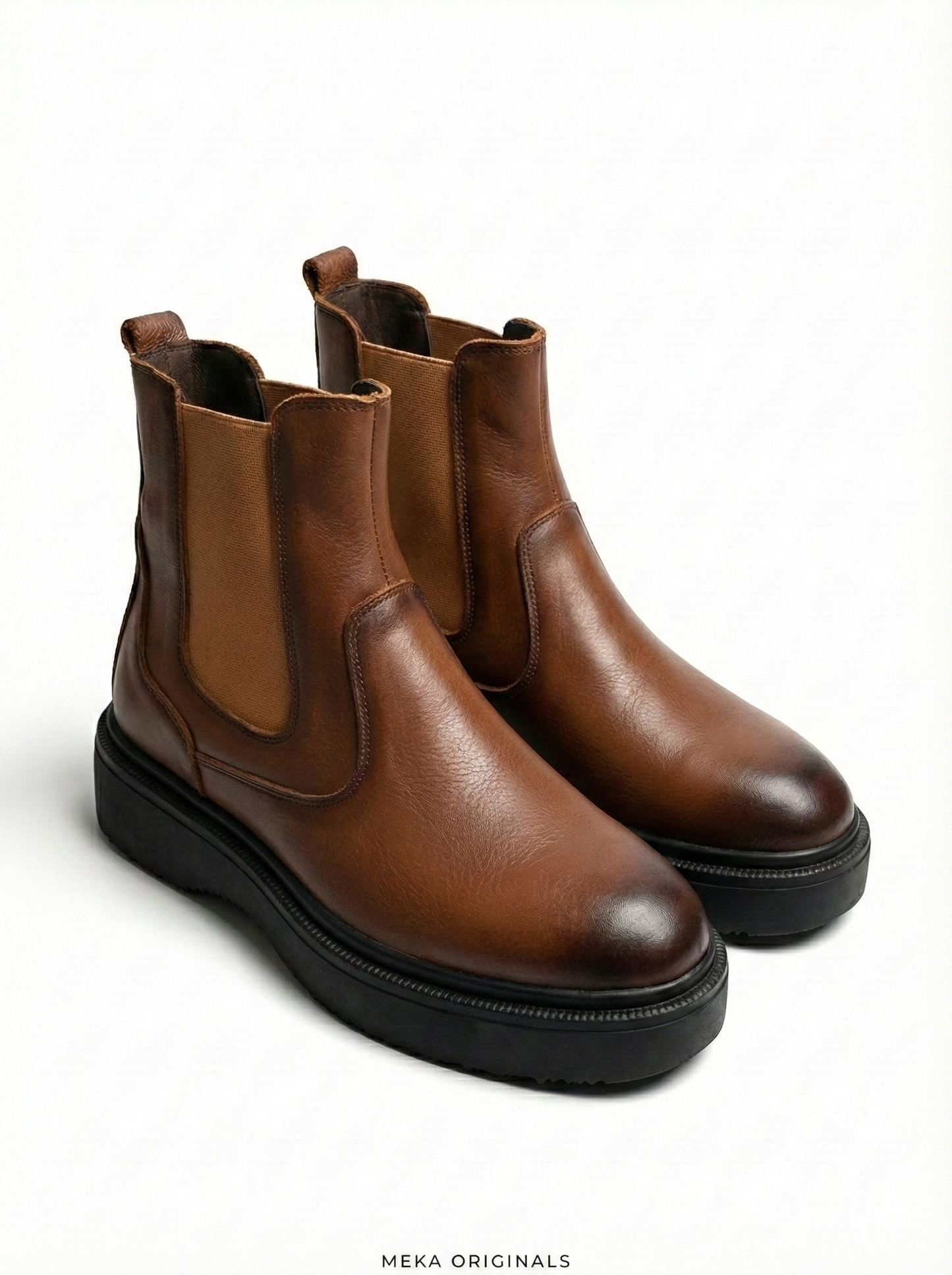 MEKA Handcrafted Genuine Leather Footwear - MEKA Brown Leather Platform Chelsea Boots – Genuine Leather