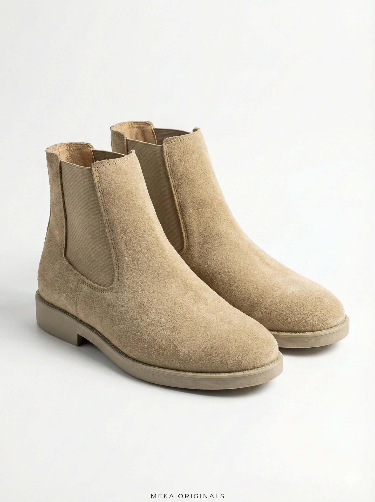 MEKA Handcrafted Genuine Leather Footwear - MEKA Beige Suede Chelsea Boots – Genuine Leather