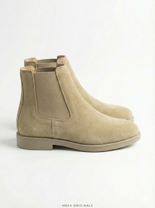 MEKA Handcrafted Genuine Leather Footwear - MEKA Beige Suede Chelsea Boots – Genuine Leather
