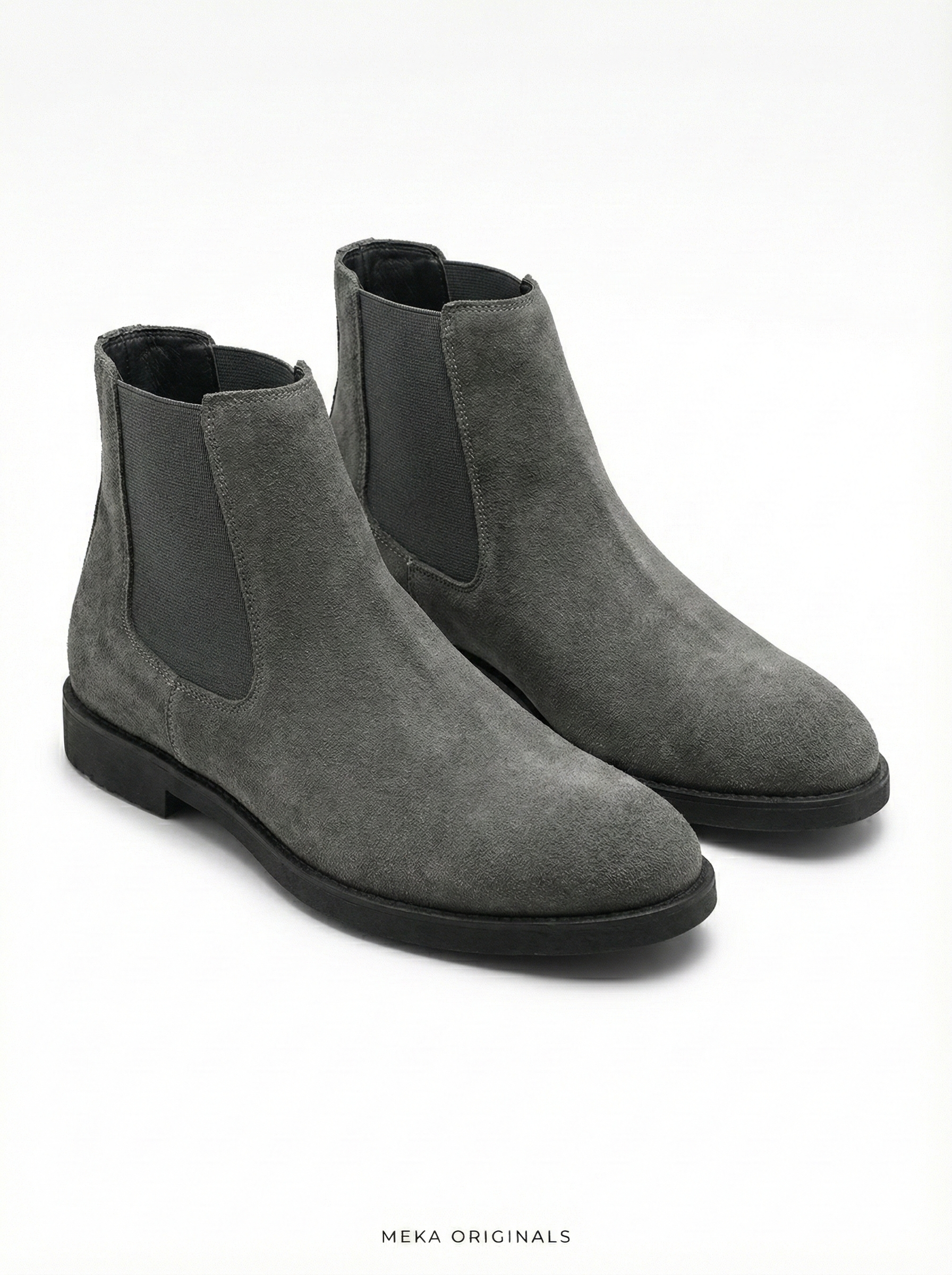 MEKA Handcrafted Genuine Leather Footwear - MEKA Grey Suede Chelsea Boots – Genuine Leather