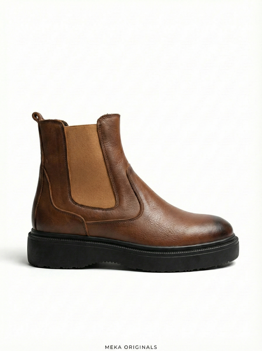 MEKA Handcrafted Genuine Leather Footwear - MEKA Brown Leather Platform Chelsea Boots – Genuine Leather