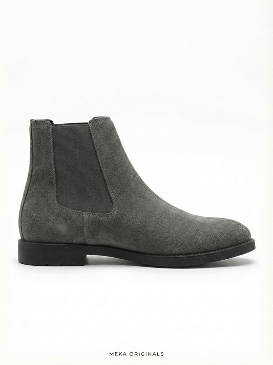 MEKA Handcrafted Genuine Leather Footwear - MEKA Grey Suede Chelsea Boots – Genuine Leather