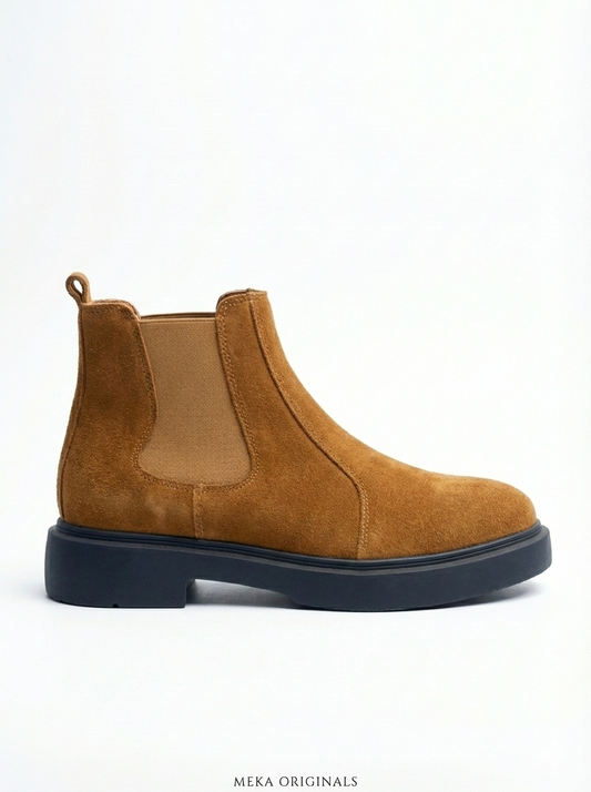 MEKA Handcrafted Genuine Leather Footwear - MEKA: Chunky Suede Chelsea Boot | Cognac