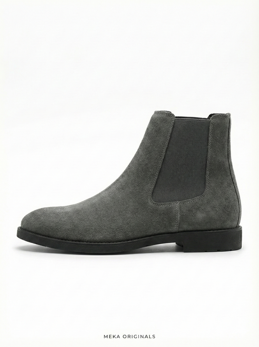 MEKA Handcrafted Genuine Leather Footwear - MEKA Grey Suede Chelsea Boots – Genuine Leather