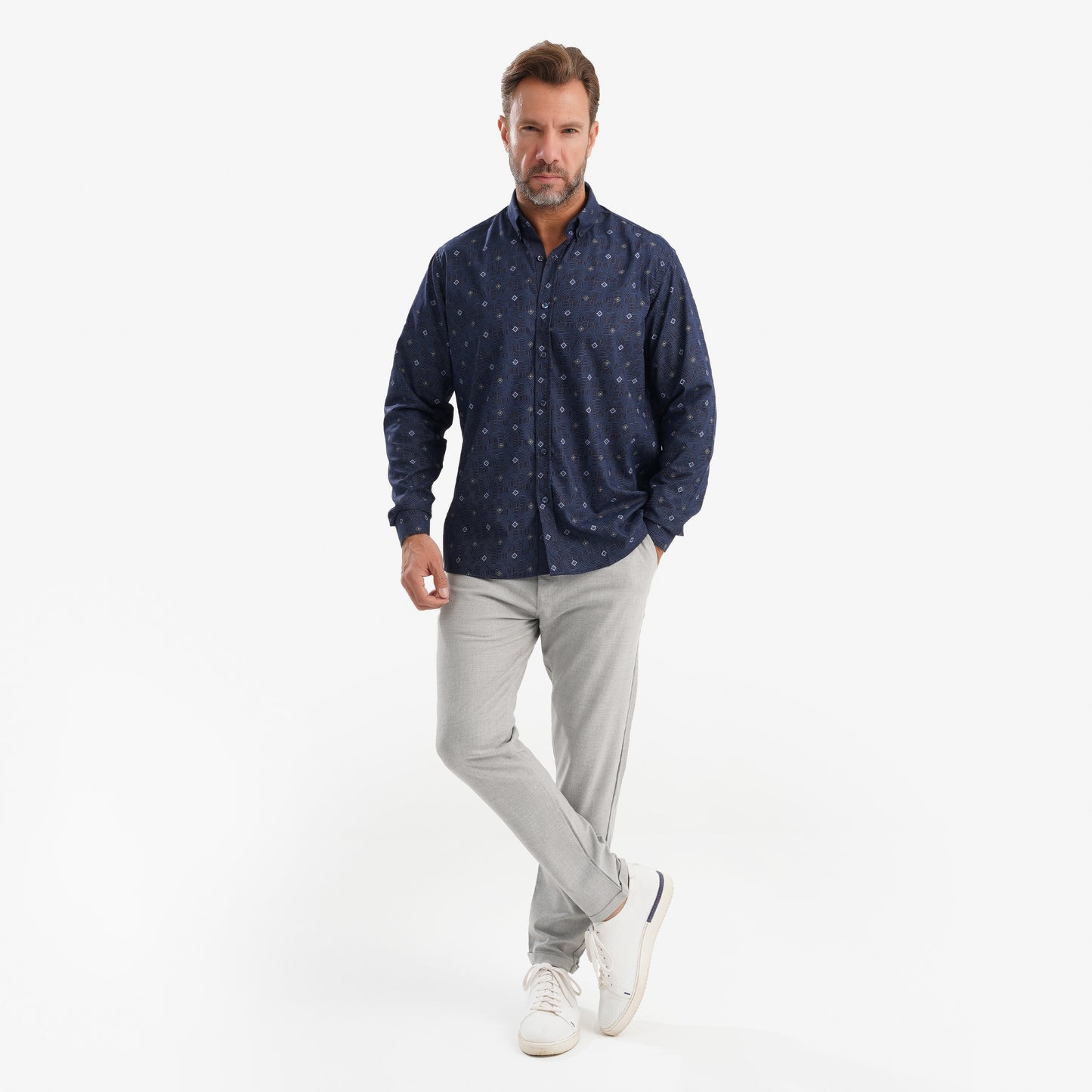 MEKA Premium Anti-Shrink Dress Shirt - MEKA | Premium Navy Patterned Shirt - Semi Casual Regular Fit (0048)