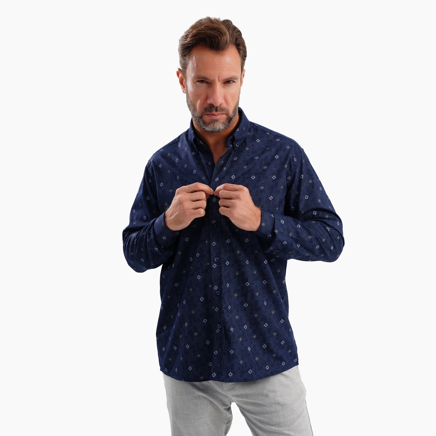 MEKA Premium Anti-Shrink Dress Shirt - MEKA | Premium Navy Patterned Shirt - Semi Casual Regular Fit (0048)