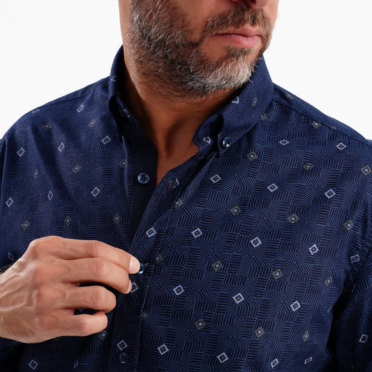 MEKA Premium Anti-Shrink Dress Shirt - MEKA | Premium Navy Patterned Shirt - Semi Casual Regular Fit (0048)