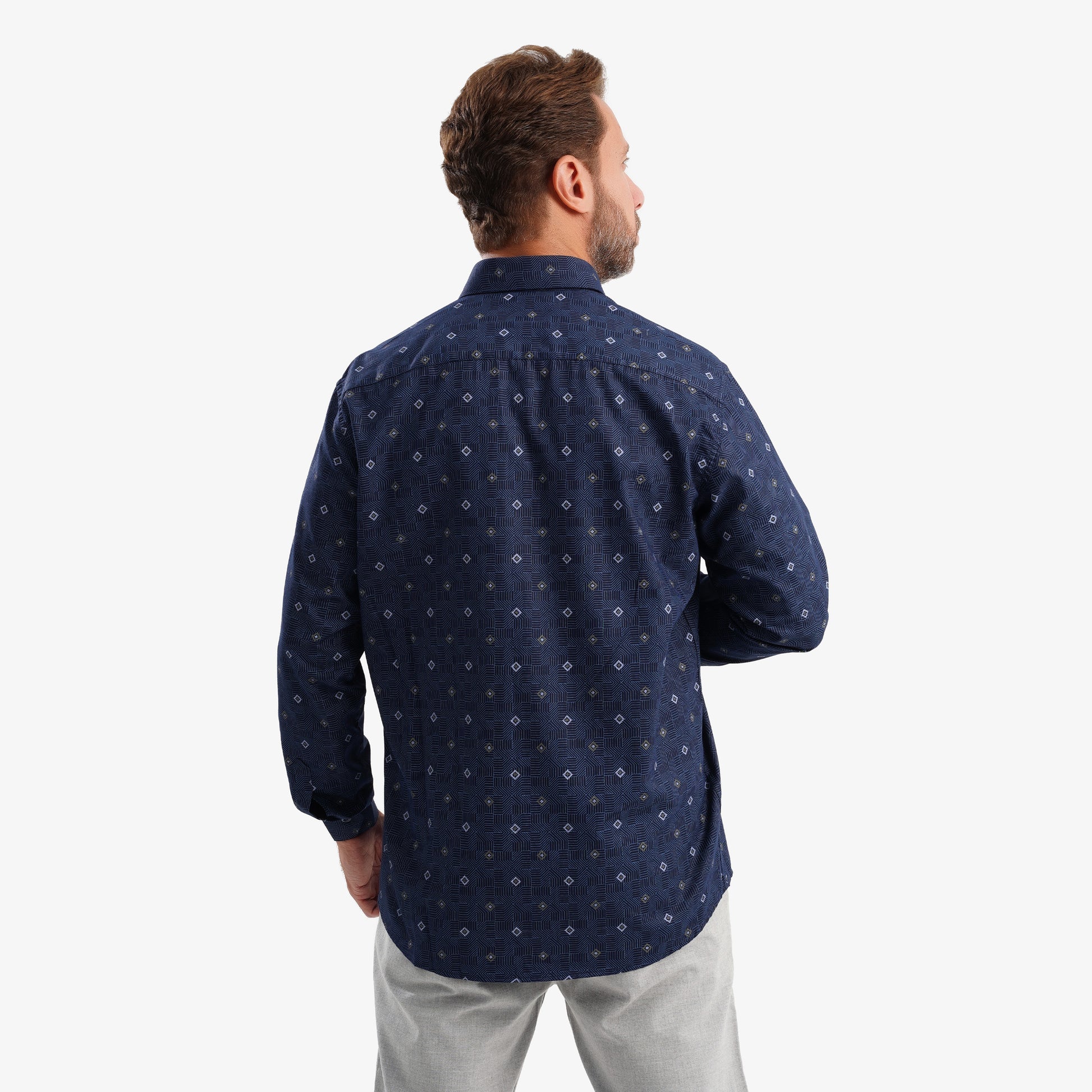 MEKA Premium Anti-Shrink Dress Shirt - MEKA | Premium Navy Patterned Shirt - Semi Casual Regular Fit (0048)