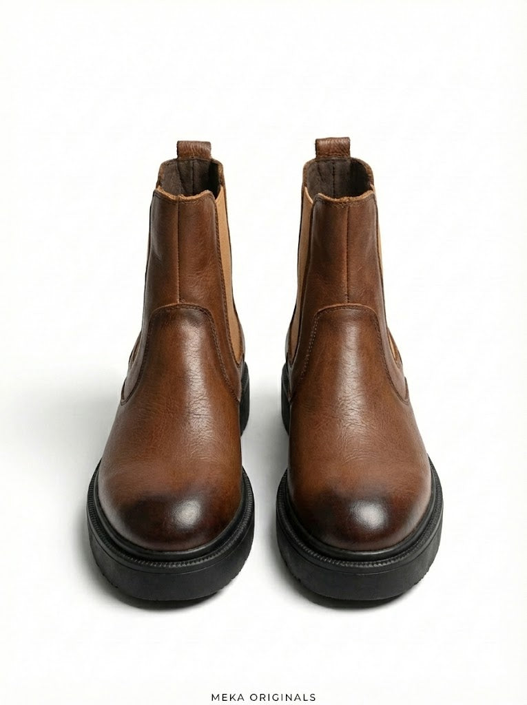 MEKA Handcrafted Genuine Leather Footwear - MEKA Brown Leather Platform Chelsea Boots – Genuine Leather